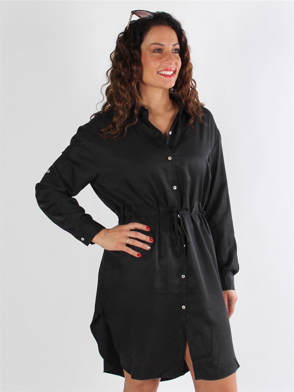 Zafiya - Svart skjortklänning med band i midjan